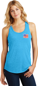 Ladies Waving USA Flag Racerback Patch Pocket Print - Yoga Clothing for You