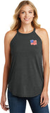 Waving USA Flag Patch Pocket Print Ladies Tri Rocker Tanktop - Yoga Clothing for You