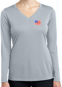 Waving USA Flag T-shirt Patch Ladies Dry Wicking Long Sleeve - Yoga Clothing for You
