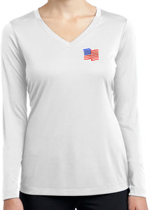 Waving USA Flag T-shirt Patch Ladies Dry Wicking Long Sleeve - Yoga Clothing for You