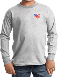 Kids Waving USA Flag Long Sleeve Patch Pocket Print - Yoga Clothing for You