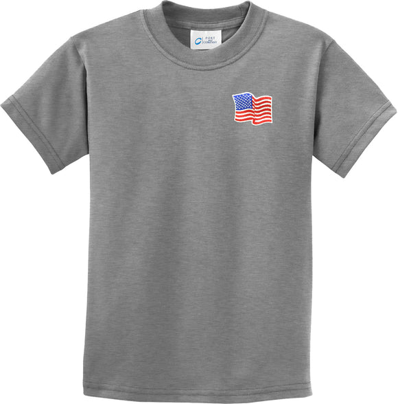Waving USA Flag Kids T-shirt Patch Pocket Print Youth Tee - Yoga Clothing for You