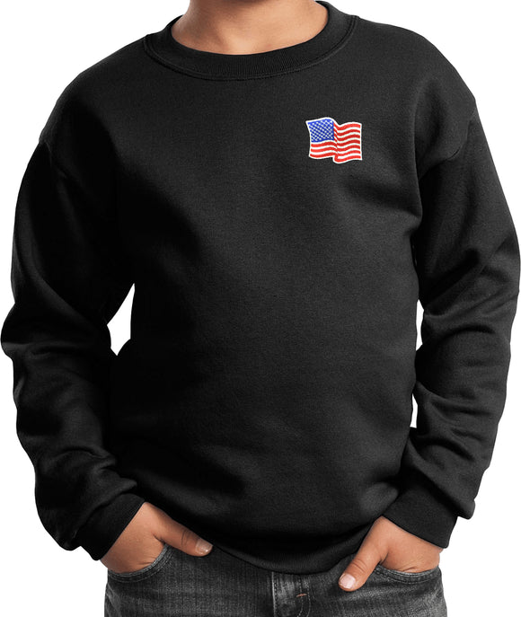 Kids Waving USA Flag Sweatshirt Patch Pocket Print - Yoga Clothing for You