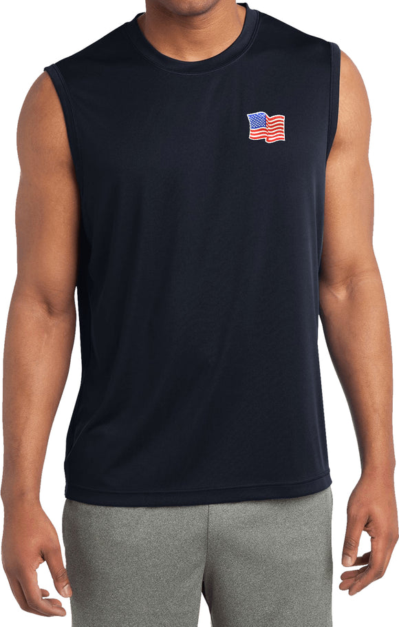 Patriotic Shirt Waving US Flag Patch Pocket Print Sleeveless Tee - Yoga Clothing for You