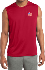 Patriotic Shirt Waving US Flag Patch Pocket Print Sleeveless Tee - Yoga Clothing for You