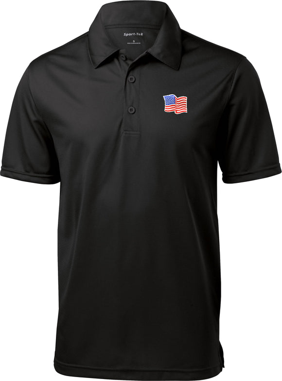 Waving USA Flag Polo Patch Pocket Print Textured Golf Shirt - Yoga Clothing for You