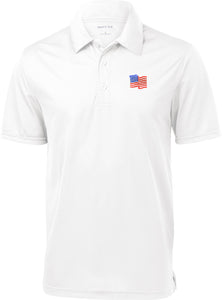 Waving USA Flag Polo Patch Pocket Print Textured Golf Shirt - Yoga Clothing for You