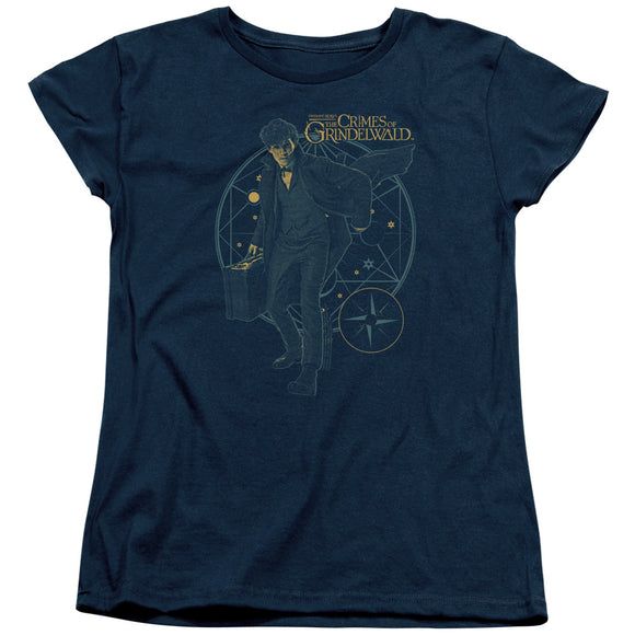 Fantastic Beasts 2 Womens T-Shirt Newt Holding Suitcase Navy Tee - Yoga Clothing for You