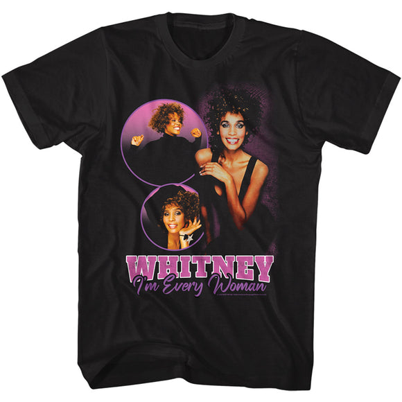 Whitney Houston I'm Every Woman Song Three Poses Black T-shirt - Yoga Clothing for You