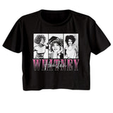 Whitney Houston Three Sketched Portraits Ladies Black Crop Shirt - Yoga Clothing for You