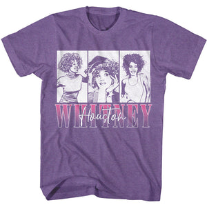 Whitney Houston Three Sketched Portraits Heather Purple T-shirt - Yoga Clothing for You