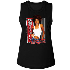 Whitney Houston I Wanna Dance With Somebody Song Ladies Sleeveless Muscle Black Tank Top - Yoga Clothing for You