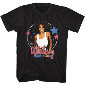 Whitney Houston Stars Cartoon Portrait Black T-shirt - Yoga Clothing for You