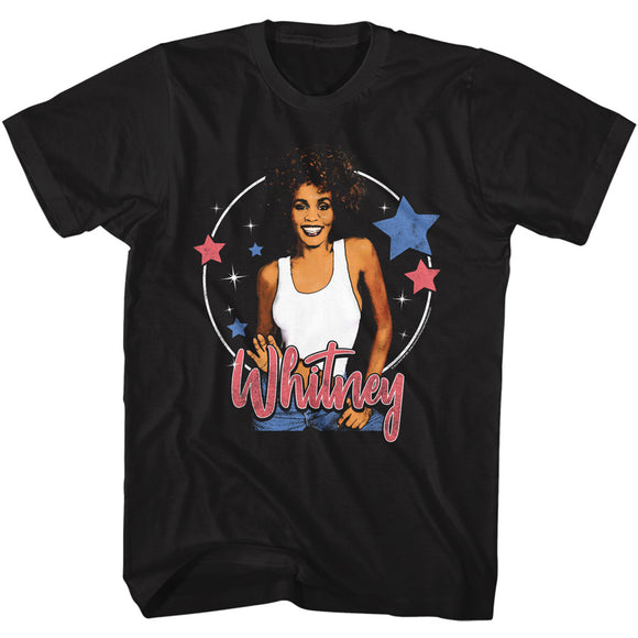 Whitney Houston Stars Cartoon Portrait Black Tall T-shirt - Yoga Clothing for You