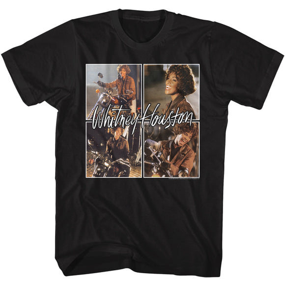 Whitney Houston Bike Poses Black T-shirt - Yoga Clothing for You