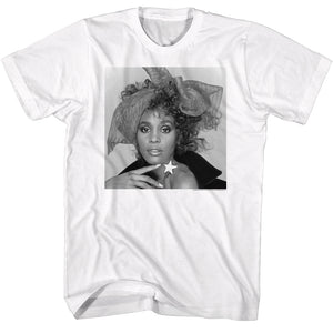 Whitney Houston Black and White Hairbow Photo White Tall T-shirt - Yoga Clothing for You