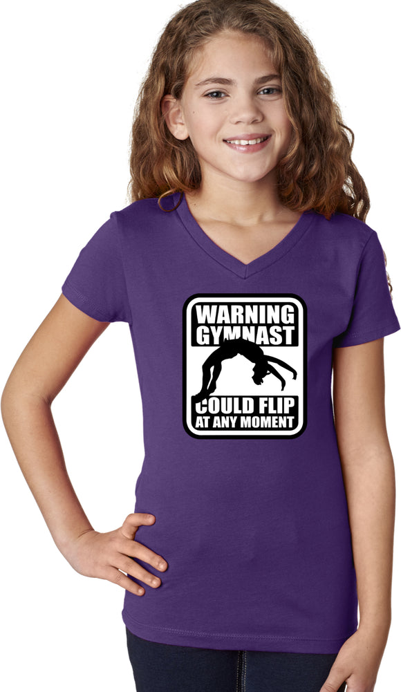 Girls Gymnastics T-shirt Warning Gymnast V-Neck - Yoga Clothing for You