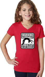 Girls Gymnastics T-shirt Warning Gymnast V-Neck - Yoga Clothing for You