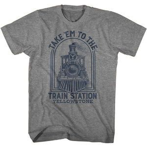 Yellowstone Take Em To The Train Station Graphite Heather T-shirt - Yoga Clothing for You