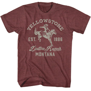 Yellowstone Dutton Ranch Cowboy Maroon Heather T-shirt - Yoga Clothing for You