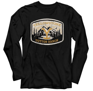 Yellowstone Long Sleeve T-Shirt Vintage Dutton Ranch Patch Black Tee - Yoga Clothing for You