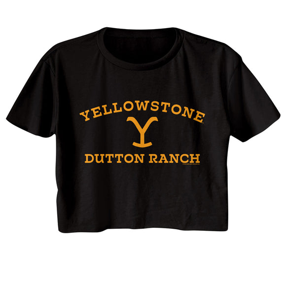 Yellowstone Dutton Ranch Yellow Logo Ladies Black Crop Shirt - Yoga Clothing for You