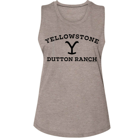 Yellowstone Dutton Ranch Black Logo Ladies Sleeveless Muscle Ash Tank Top - Yoga Clothing for You