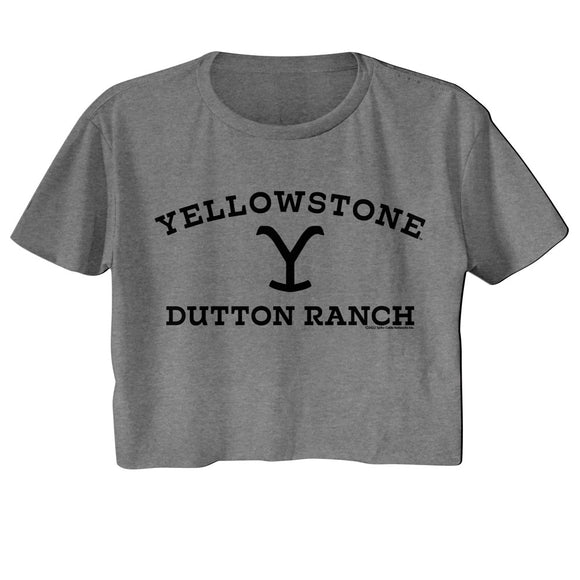 Yellowstone Dutton Ranch Black Logo Ladies Grey Crop Shirt - Yoga Clothing for You