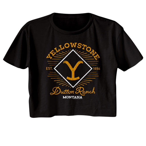 Yellowstone Dutton Ranch Montana Logo Ladies Black Crop Shirt - Yoga Clothing for You