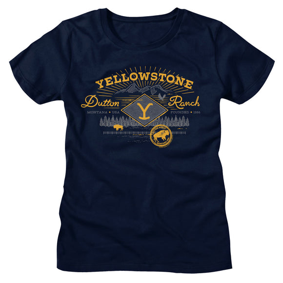 Yellowstone Ladies T-Shirt Dutton Ranch Founded 1886 Tee - Yoga Clothing for You