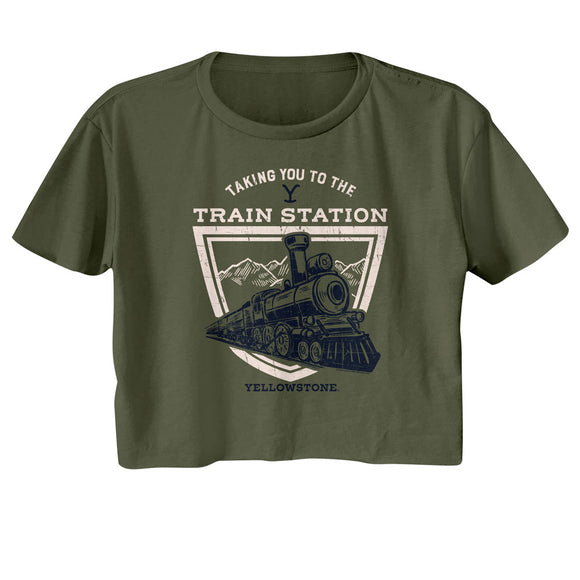 Yellowstone Taking You To The Train Station Ladies Green Crop Shirt - Yoga Clothing for You