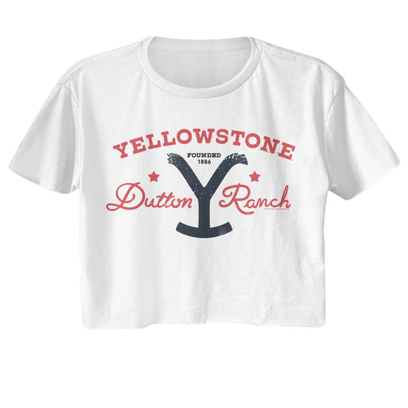 Yellowstone Dutton Ranch Founded 1886 Ladies White Crop Shirt - Yoga Clothing for You