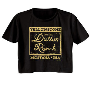 Yellowstone Dutton Ranch Montana USA Square Ladies Black Crop Shirt - Yoga Clothing for You