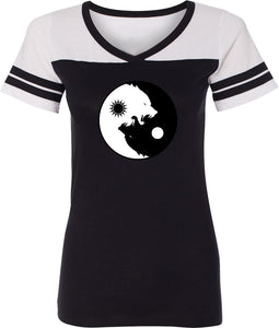 Yin Yang Wolves Powder Puff Yoga Tee Shirt - Yoga Clothing for You