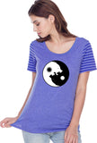 Yin Yang Wolves Striped Multi-Contrast Yoga Tee Shirt - Yoga Clothing for You