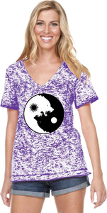Yin Yang Wolves Burnout V-neck Yoga Tee Shirt - Yoga Clothing for You