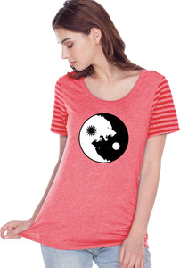 Yin Yang Wolves Striped Multi-Contrast Yoga Tee Shirt - Yoga Clothing for You