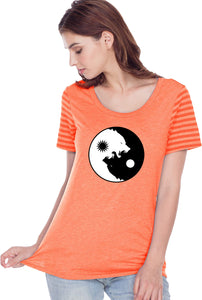 Yin Yang Wolves Striped Multi-Contrast Yoga Tee Shirt - Yoga Clothing for You