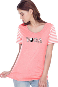 Yin Yang Yoga Text Striped Multi-Contrast Yoga Tee Shirt - Yoga Clothing for You