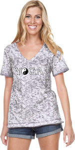 Yin Yang Yoga Text Burnout V-neck Yoga Tee Shirt - Yoga Clothing for You