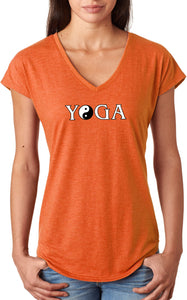 Yin Yang Yoga Text Triblend V-neck Yoga Tee Shirt - Yoga Clothing for You