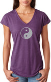 Yin Yang Big Print Triblend V-neck Yoga Tee Shirt - Yoga Clothing for You