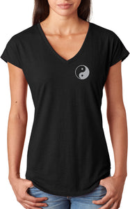 Yin Yang Pocket Print Triblend V-neck Yoga Tee Shirt - Yoga Clothing for You