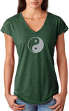Yin Yang Big Print Triblend V-neck Yoga Tee Shirt - Yoga Clothing for You
