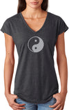 Yin Yang Big Print Triblend V-neck Yoga Tee Shirt - Yoga Clothing for You