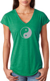 Yin Yang Big Print Triblend V-neck Yoga Tee Shirt - Yoga Clothing for You