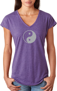 Yin Yang Big Print Triblend V-neck Yoga Tee Shirt - Yoga Clothing for You