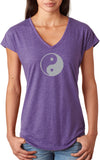 Yin Yang Big Print Triblend V-neck Yoga Tee Shirt - Yoga Clothing for You