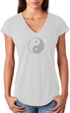 Yin Yang Big Print Triblend V-neck Yoga Tee Shirt - Yoga Clothing for You