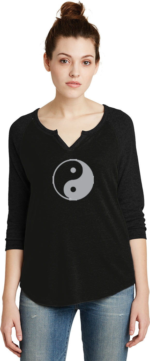 Yin Yang Big Print 3/4 Sleeve Vintage Yoga Tee Shirt - Yoga Clothing for You